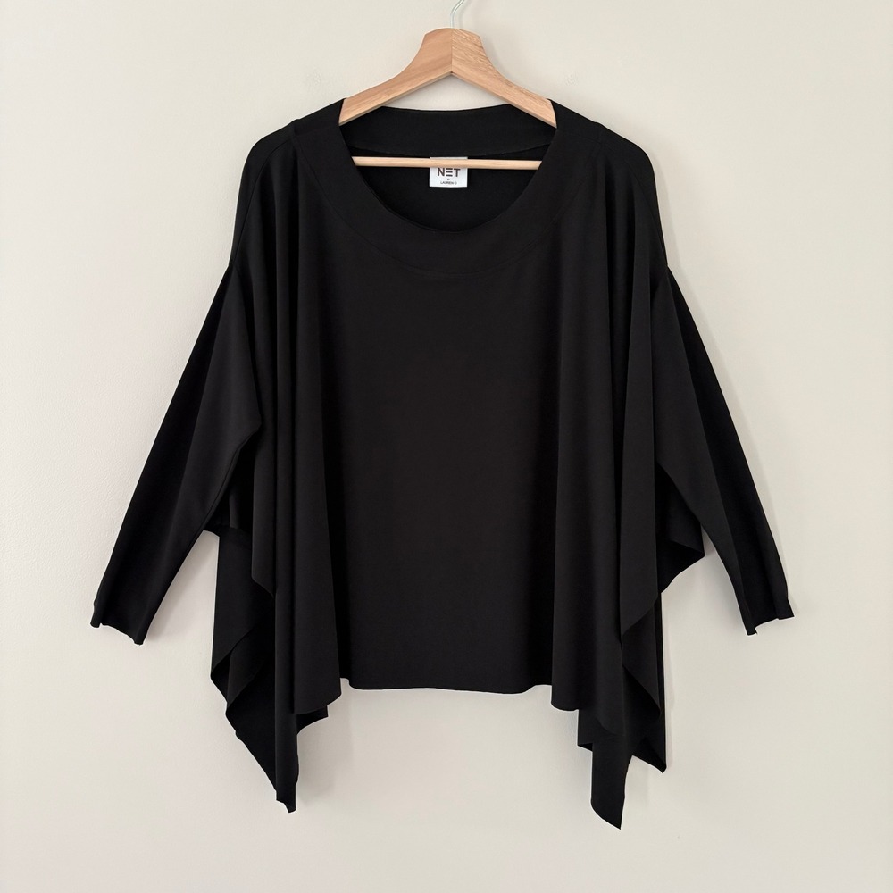 Planet by Lauren G Top One Size Black Microfiber Asymmetrical Sharkbite Drape
